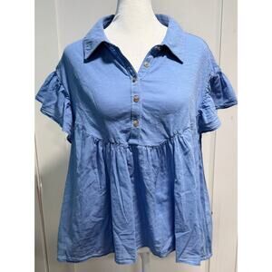 PILCRO Anthropologie SS Button Cotton Peplum Shirt Blouse Size M